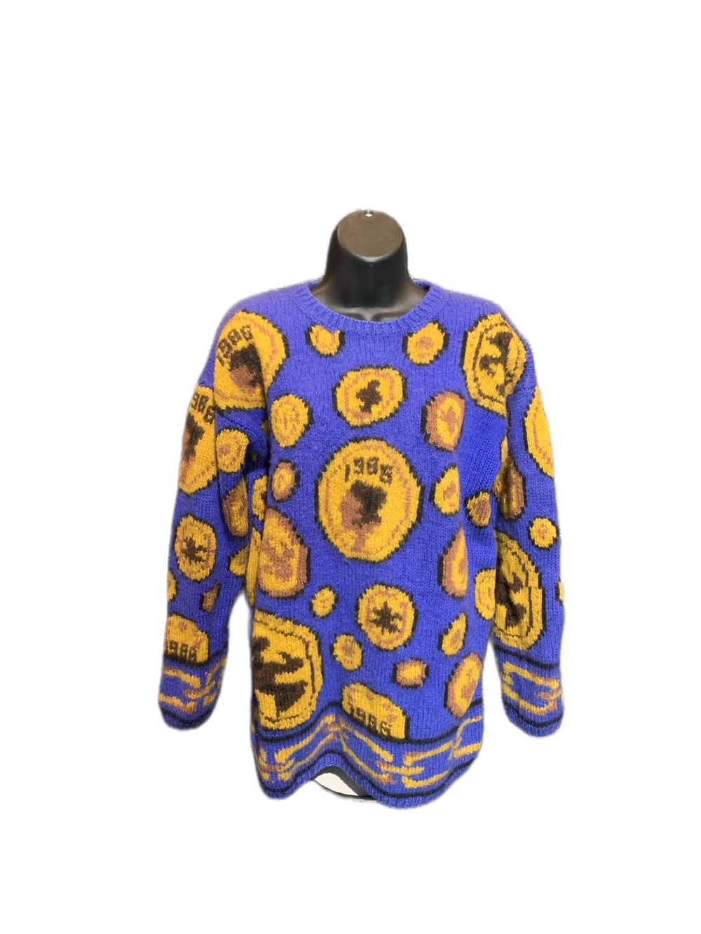 Vintage 1986 Adrienne Vittadini Wool Knit Sweater (1980s Coin Design)